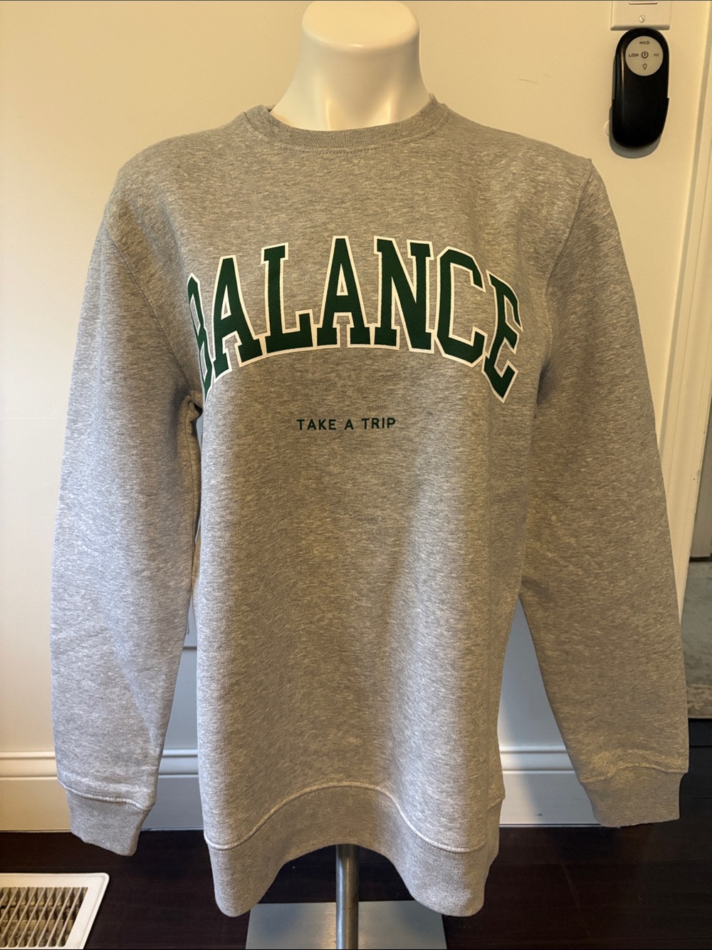 Balance Grey Crewneck Sweatshirt with Green Lettering